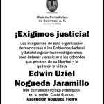 CLUB DE PERIODISTAS DE GUERRERO A.C. EXIGE JUSTICIA ANTE LAMENTABLES ACONTECIMIENTOS