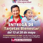 Bienestar realiza del 13 al 20 de mayo, la entrega de tarjetas de la Pensión para Personas con Discapacidad